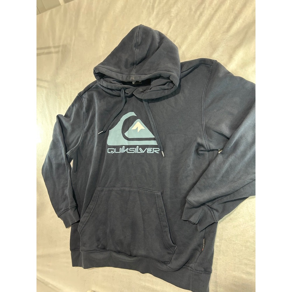 Quiksilver Mens Logo Hoodie Navy Blue Pullover Sweatshirt Size Large - Picture 2 of 4
